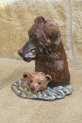 Mireille LOUVIOT - Maman ours -céramique et bois flotté