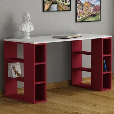 Desk office with side shelves - white and red