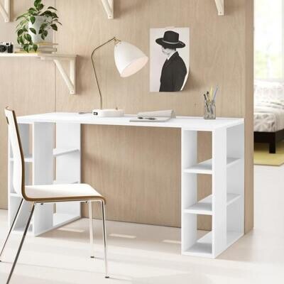 Modern Desk office with side shelves - white