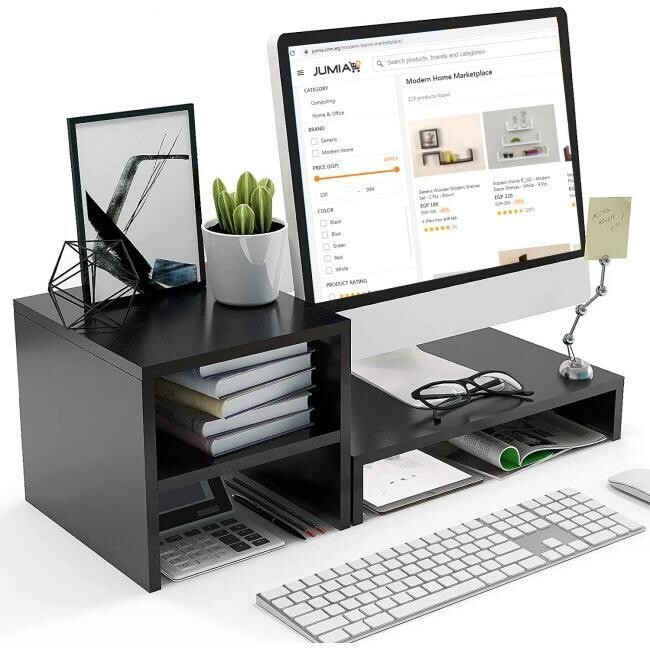 Home2go Screen Stand + Storage shelf - Black