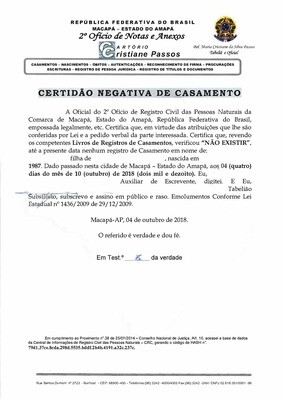 Certificat de célibat Brésil