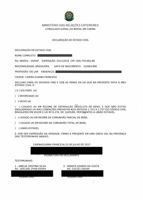 Déclaration de Célibat - Consulat du Brésil