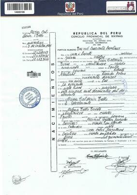 Acte de naissance (copie intégrale) Pérou Acte de naissance (copie intégrale) Pérou