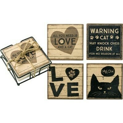 Rustic Cat Absorbent Stone Coaster Set Rustic Cat Absorbent Stone Coaster Set