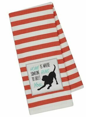 Striped Kitchen Towel - 'Home is Where Dog Runs'