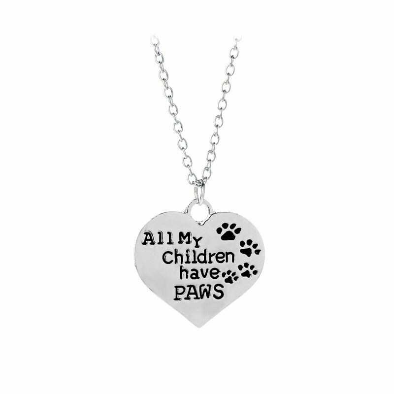 Heart Pendant Necklace: 'All My Children Have Paws'
