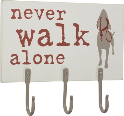 Keys, Masks & Leash Hook Board: 'Never Walk Alone'