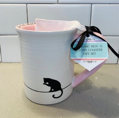 Cat Mom Mug w/ Matching Fabric Coaster