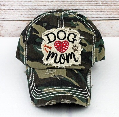 Dog Mom Rhinestone Embroidered Heart Baseball Cap