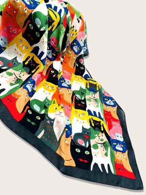 Silk-feel Multi Cat Colorful Scarf Silk-feel Multi Cat Colorful Scarf