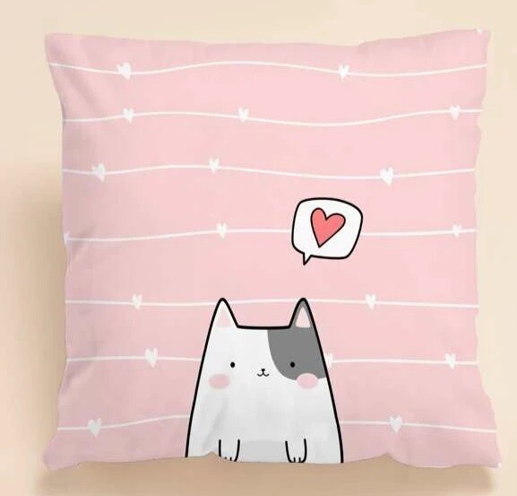 Soft Decorative Pink Pillow: Cat Love