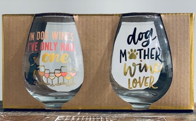 Stemless Wine Glass Set: Funny Dog Quotes