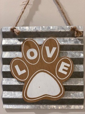 'Love Paw' Wood & Tin Wall Hanging 'Love Paw' Wood & Tin Wall Hanging