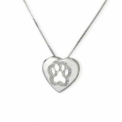 Rhinestone Paw in Heart Pendant Necklace Rhinestone Paw in Heart Pendant Necklace