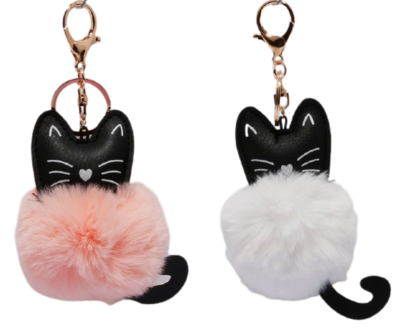 Cat Keychain w/Fluffball (2 colors) Cat Keychain w/Fluffball (2 colors)