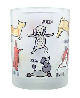 Set of 2 Colorful 'Dogs Doing Yoga' Frosted Glasses Set of 2 Colorful 'Dogs Doing Yoga' Frosted Glasses