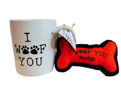 Mug and Dog Toy Set: 'I Woof You' Mug and Dog Toy Set: 'I Woof You'