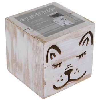 Distressed White Wood Block Dog Photo Holder Distressed White Wood Block Dog Photo Holder