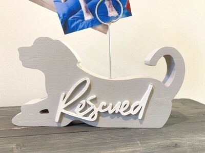 Wood Dog Cutout 'Rescue' Wire Photo Holder Wood Dog Cutout 'Rescue' Wire Photo Holder