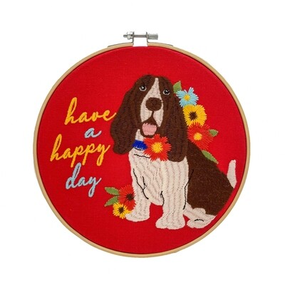 Dog Embroidered Hoop: 'Have a Happy Day' Dog Embroidered Hoop: 'Have a Happy Day'