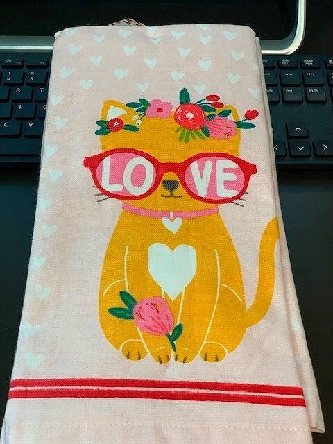 Cat in Love Sunglasses & Floral Crown Set of 2 Kitchen Towels