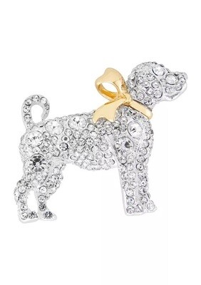 Crystal Dog in Bow Brooch w/Gift Box