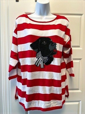 Dog in Bow Red & White Striped Sweater