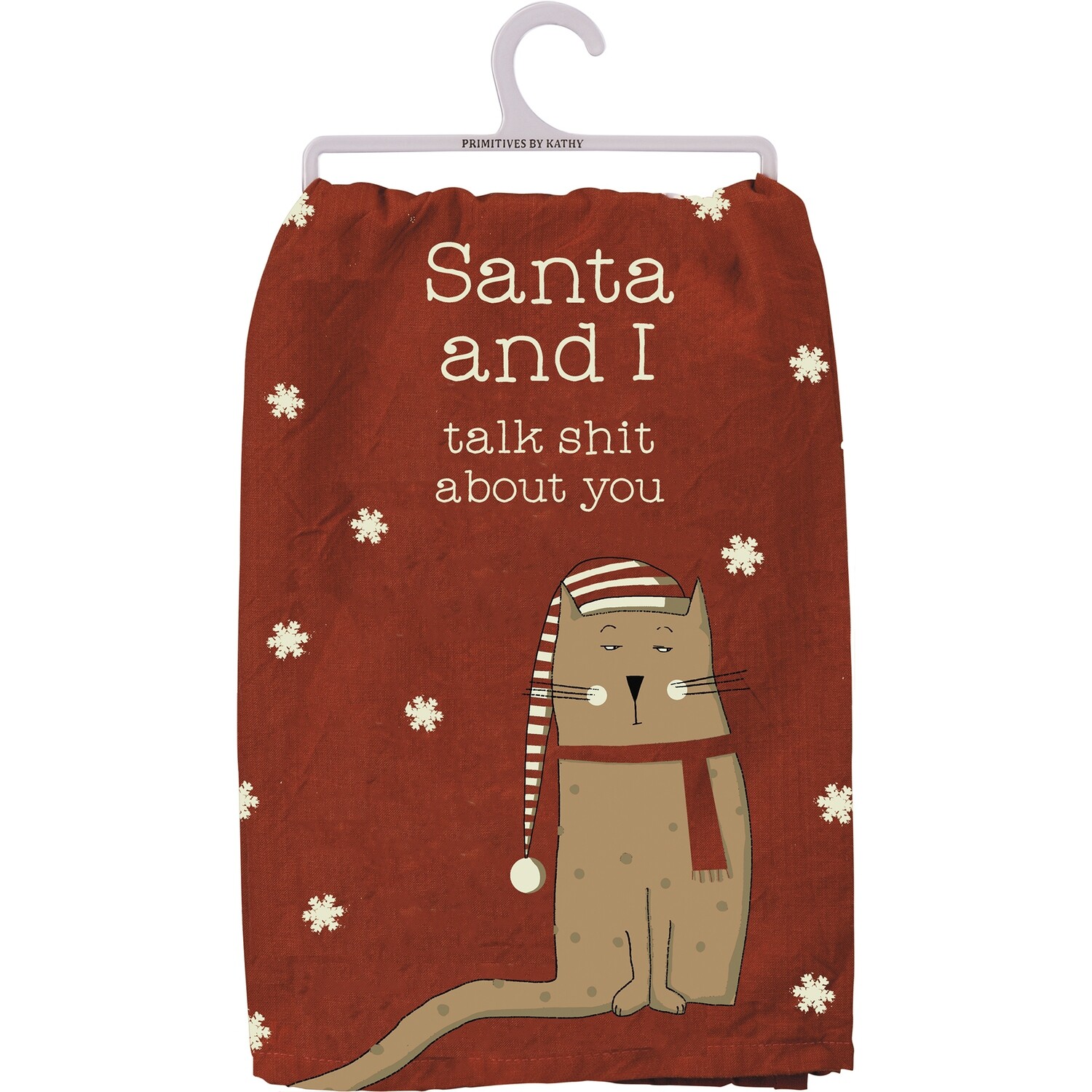 Santa & I Talk Shit About You Christmas Cat Kitchen Towel