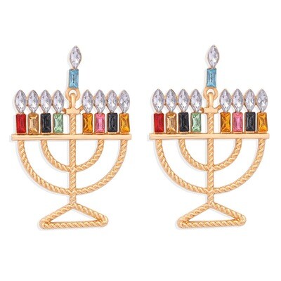 Menorah Colored Rhinestones Drop Earrings Menorah Colored Rhinestones Drop Earrings