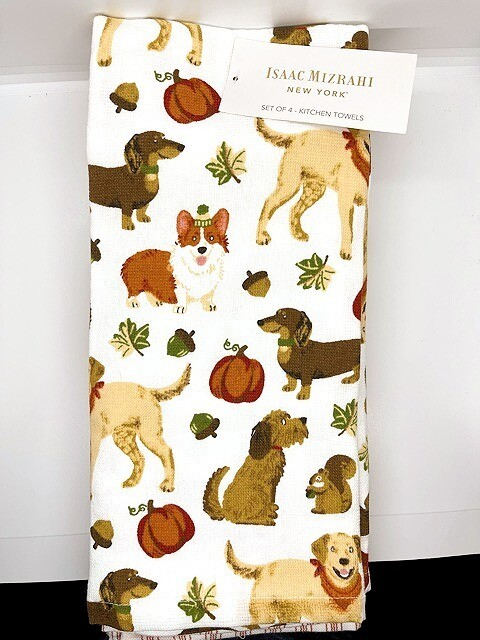 4 Pack Designer Kitchen Towel Set: Dogs & Pumpkins
