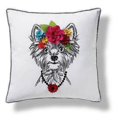 Terrier Indoor/Outdoor Pillow with 3D Flowers Crown
