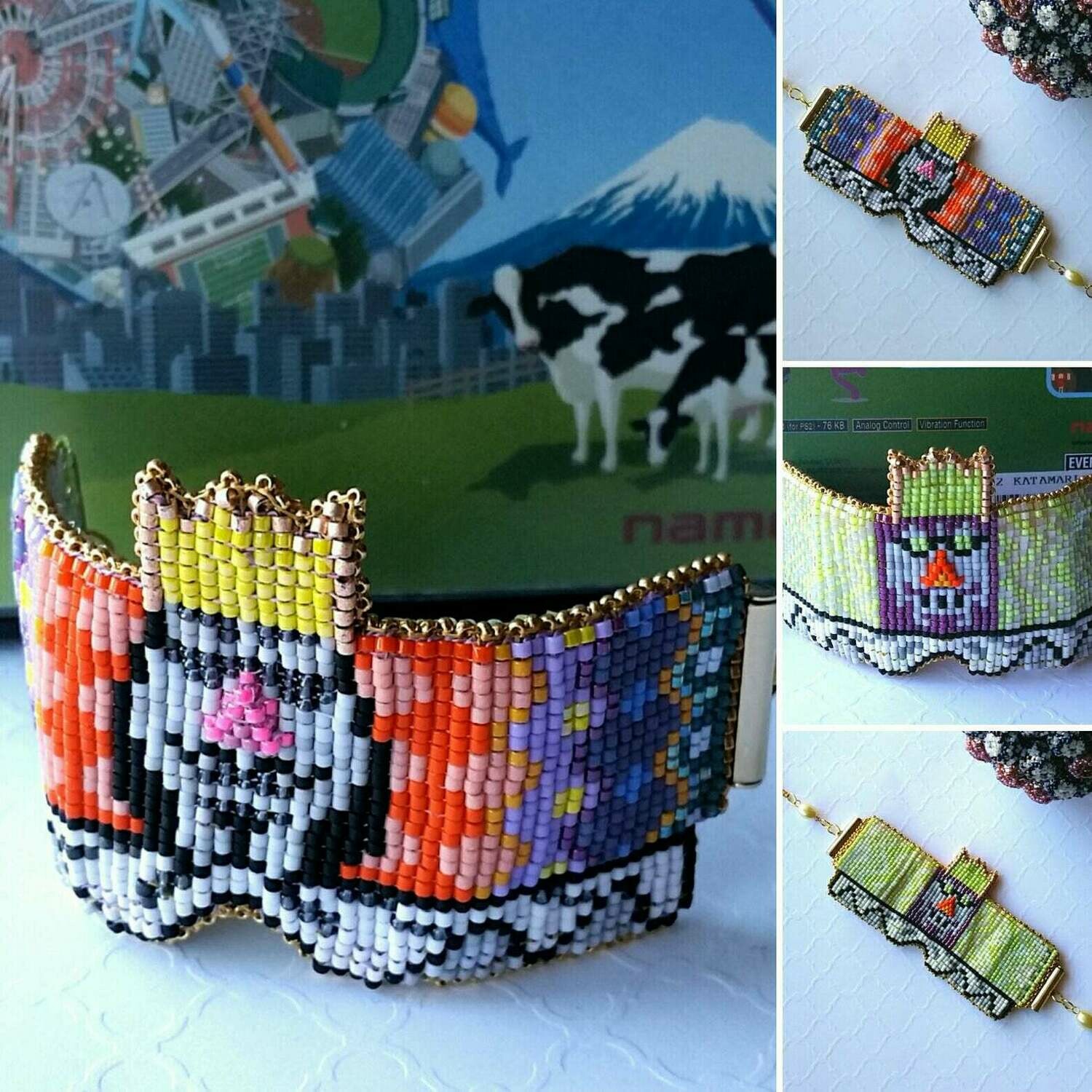 Bead Loomed Reversible Katamari Bracelet, King of All Cosmos, Roboking