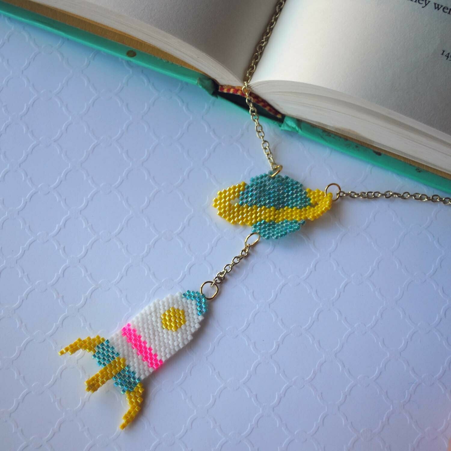 Rocket Ship and Planet Necklace