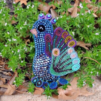 Hand/Foot Bead Embroidered Peacock Brooch