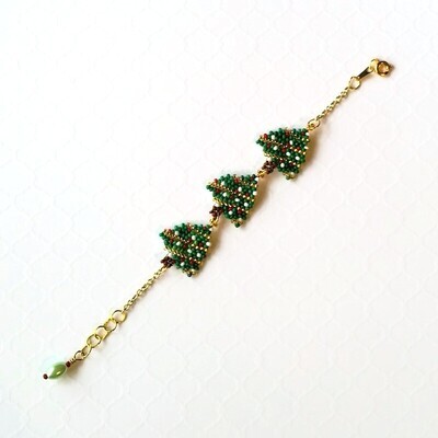 Hand Stitched Beaded Christmas Trees Bracelet