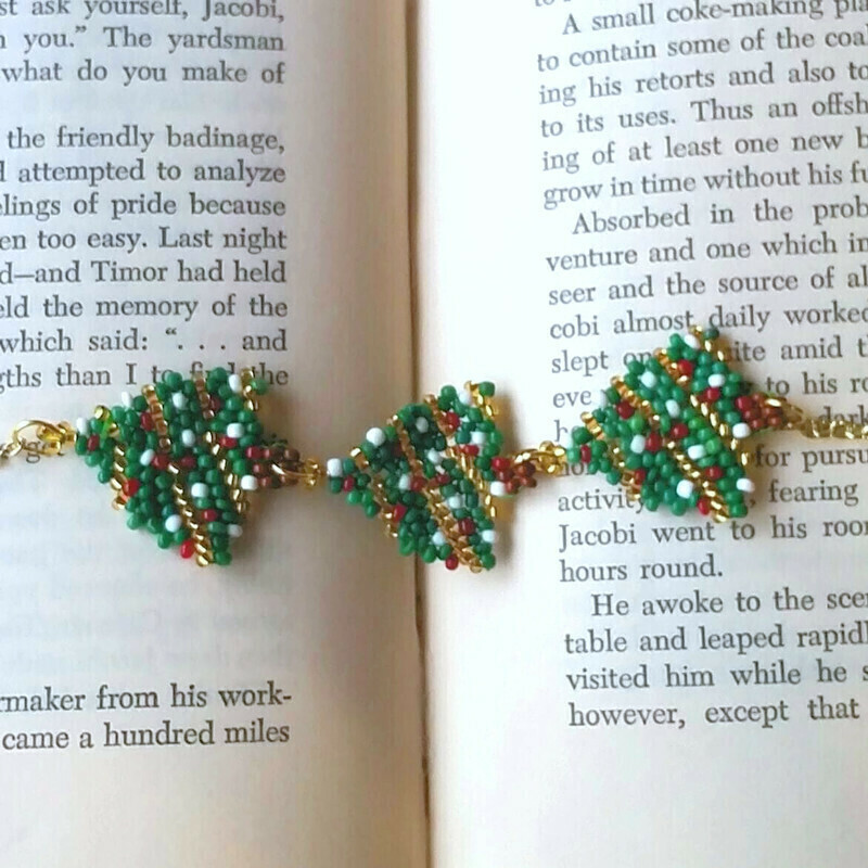 Hand Stitched Beaded Christmas Trees Bracelet
