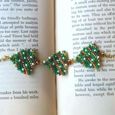 Hand Stitched Beaded Christmas Trees Bracelet