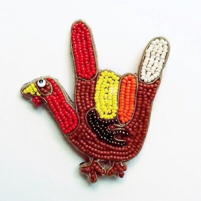I Love You Hand Sign Turkey Brooch