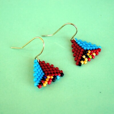 Blue-Red-Confetti Triangle Earrings