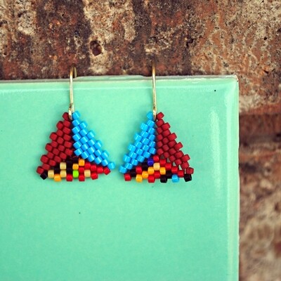 Blue-Red-Confetti Triangle Earrings