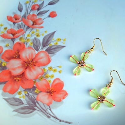 Uranium Glass Flower Glow Earrings