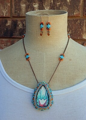Doodled Tulip Reversible Teardrop Necklace