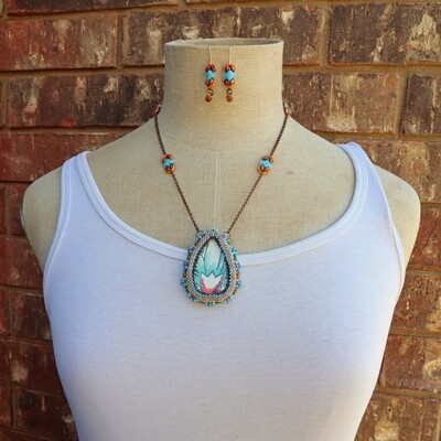 Doodled Tulip Reversible Teardrop Necklace