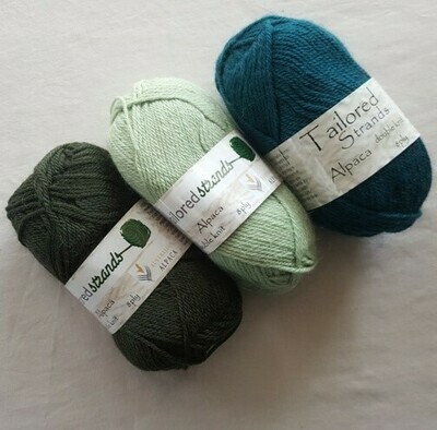 8ply Tailored Strands 100% Australian Alpaca green colours in 50g balls AU$11.95 each - olive, lichen, teal