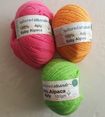 4ply 100gram Brights 100% Australian baby alpaca balls  AU$23.90/100g each -cyclamen pink, mango, apple green .