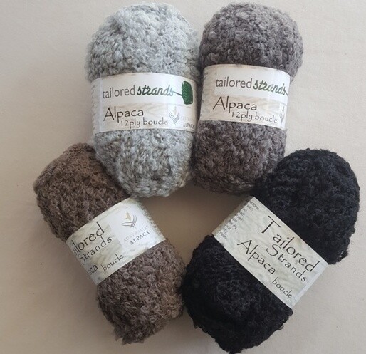 SPECIAL Boucle12ply 100g naturals 100%Aussie alpaca yarn Tailored Strands 3colors =silver, mid grey, black. Amazingly soft against the skin! 100grams RRP $23.90, for now $18.95/100g (Rose sold out!!)