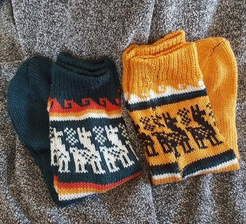 SOCKS Alpaca Socks - hand knitted in Peru. Super soft and hard wearing. Ideal bed sock - super warm - loose fit. ABSOLUTE LAST PAIR in trendy mustard yellow, specially priced at $11.50 for the pair.