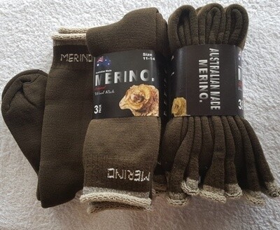 SOCKS Aussie Merino Socks: King Size 3pair-packs. Comfy look, made in Australia from Australian merino sheep fibre. 