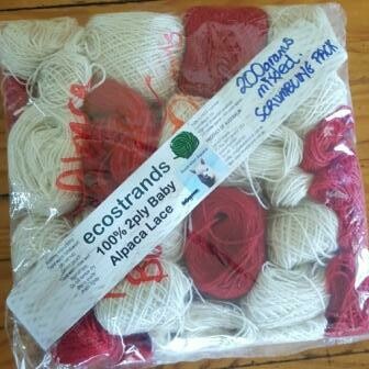 2ply FANTASTIC BUY !! Scrumbling Pack 200grams Mixed Red & white 100% Australian alpaca yarn. Only AU$23.95/200g