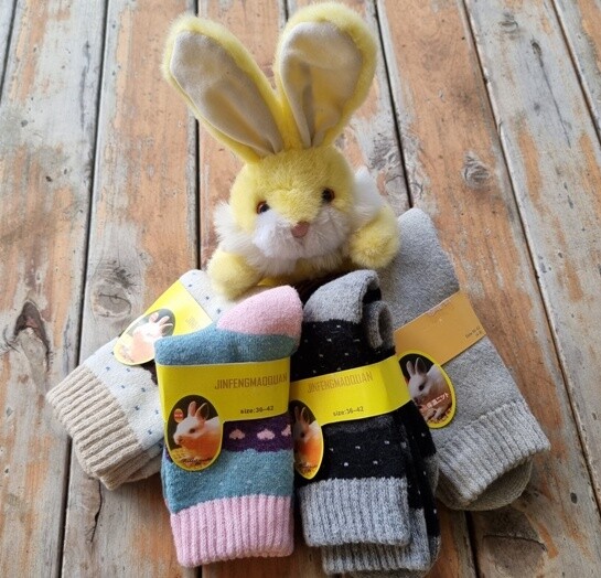 SOCKS Novelty RABBIT Socks - the insulating fibre of rabbits. Warm soft & durable. $5.99/pair (RRP$7.00) or even better $11 for 2pairs.  Ladies size (4-8) only. Limited stock available.